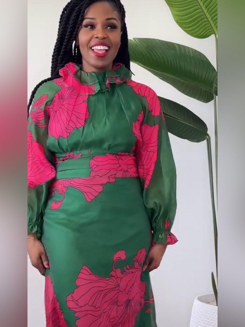 STYLEWE Green (Blouse)with Bold Pink Floral Print